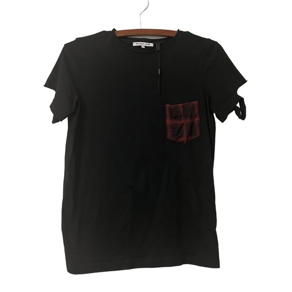 Helmut Lang Black Red Plaid Pocket Short Sleeve Tee Tshirt Womens Size Small - Picture 1 of 5